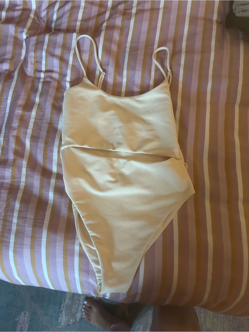 Skatie Cream Ribbed One-Piece Swimsuit